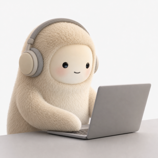 Muse’s mascot at a laptop